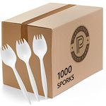 Plasticpro Cutlery Plastic Sporks Medium Weight Disposable Silverware White (1000 Count)