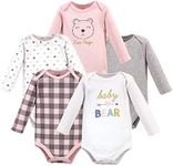 Hudson Baby unisex-baby Cotton Long-sleeve Bodysuits, Girl Baby Bear 5-pack, 3-6 Months