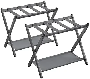 SONGMICS Luggage Racks for Guest Room, Set of 2, Suitcase Stand with Storage Shelf, Steel Frame, Foldable for Easy Storage, Hotel, Bedroom, Slate Gray URLR003G02