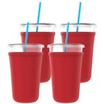 TahoeBay Iced Coffee Cold Cup Sleeve (4-Pack) Reusable Blank Neoprene Insulator Drink Sleeves 22oz - 24oz Beverage Holder for Vinyl Sublimation fits Dunkin' Medium and Starbucks Venti (Red)