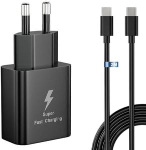 Chargeur Super rapide Samsung 25W pour Samsung Galaxy A34 A54 5G A15 A14 A13 A53, S24 S23 S22 S21 S20 +/FE/Plus/Ultra, A05S A55 A35 A52 A51 A25 A72, S10 S9 Note 20 Z Flip 4, avec 2M Cable Type C, Noir