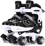 Roller Skates for Kids, Adjustable Size Double Roller Skates, with All Wheels Light up, Fun Illuminating for Girls Boys for Kids, Rollerskates for Kids Beginners, Small (12J-2), Black