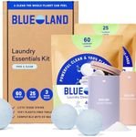 BLUELAND Laundry Essentials Kit, Fragrance Free & Clear - Plastic-Free Laundry Detergent Tablets, Oxi Booster, and Reuseable Natural Wool Dryer Balls