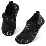 JIASUQI Boys Girls Fashion Summer Outdoor Indoor Sports Water Skin Aqua Swim Pool Shoes Line Black, 6-7 Toddler