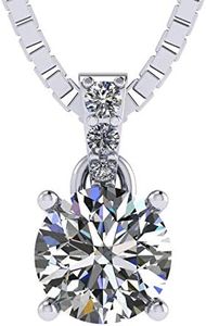 3 Carat Round Solitaire Diamond Necklaces for Women Simulate Diamond, Silver and Swarovski Zirconia