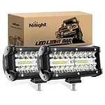 Nilight LED Pods 2Pcs 6.5 Inch 120W Triple Row Light Bar Flood Spot Combo 12000LM Driving Fog Off Road Lighting for Trucks Pickup Golf Cart SUV ATV UTV 4x4 Van Camper Boat