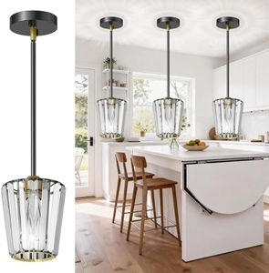 Crystal Pendant Lights Kitchen Island 3 Pack, Modern Black Gold Pendant Light Fixtures Mini Adjustable Chandeliers for Kitchen Island Dinning Room Bedroom Hallway with E26 Base (Bulbs Not Included)