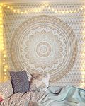 Golden Mandala Tapestry Wall Hanging Bohemian Ombre Art Hippie Bedroom and Living Room Boho Decor Cotton Tapestries Twin 84x54 Inches