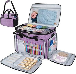 PAVILIA Knitting Bag Yarn Storage Tote - Crochet Organizer Bag, Yarn Storage Holder with Dividers for Knitting Accessories, Yarn Skiens, Needles, Hooks, Unfinished Project (Heather Purple)