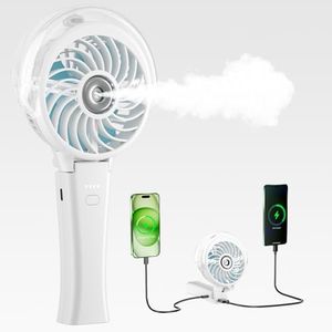HandFan 4000mAh Portable Misting Fan, 50ml Water Tank, Rechargeable Handheld Personal Mister Fan, Spray Water Mist, Foldable Electric Hand Fans for Beach, Travel, Outdoors(White)