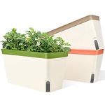 Fuyuleyo Self Watering Plant Pots 27CM, Set of 3 Rectangular Windowsill Herb Planter Box with Visual Water Level Window, Modern Plastic Herb Flower Pots for Indoor Outdoor Garden Balcony Planters