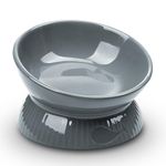 Kopmath Raised Cat Bowl, Ceramic Tilted Cat Food Bowls, Stress Free, Anti Vomiting, Prevent Black Chin, Whisker Friendly, Dishwasher Safe, Elevated Pet Bowl for Dry and Wet Food, Grey