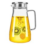 Vilon Premium Glass Water Jug - 1.8 Ltr, Transparent, Hot Cold Water Pitcher With Lid Water Jug, Iced Tea, Milk And Juice Beverage Carafe, Lemon Jug, 1.80 Liter (Borosilicate Jug 1.8 Lieter)