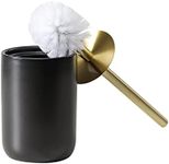 Motifeur Bathroom Accessories Ceramic Toilet Brush Set - Toilet Bowl Brush and Holder (Black and Gold)