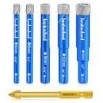 Lytool Dry or Wet Diamond Drill Bits Set for Porcelain Tile, 6PCs Diamond Core Drill Bits for Glass Hard Materials, Granite, Ceramic, Tile, Quartz Stone,Round Shank 5/6/8/10/12mm (not for Wood)