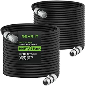 GearIT DMX to DMX Stage Lighting Cable (100 Feet, 2-Pack) DMX Male to Female (XLR Compatible) 3-Pin Balanced Shielded for DJ LED Moving Head Par Light, Mic Mixer, Recording Studio, Podcast - 100ft