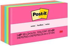 Post-it Notes, 3 in x 5 in, 5 Pads, America #1 Favorite Sticky Notes, Cape Town Collection, Bright Colors (Magenta, Pink, Blue, Green), Clean Removal, Recyclable (655-5PK)