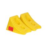 Wheel Chocks – Heavy Duty Tire Stopper | Pack of 2 Yellow PVC Blocks with Rope | Secure Parking for Cars & RVs Size:- L 11 inch x W 8 inch x H 7 inch