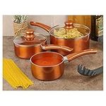 Large 6 Piece Saucepan and Frying Pan Cookware Set with Ceramic Non-Stick Coating in Pressed Aluminium, Suitable for All Hobs incl. Induction (3 Piece Saucepan Set)