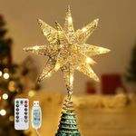 Lewondr Christmas Star Tree Topper, 3D Geometric Star USB Powered Remote Controlled Treetop Star with LED Light Beads for Home Xmas Tradition Moravian Decor 6H Timer Function 5m Cable, Champagne Gold