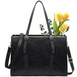 RAINSMORE Laptop Bag for Women 15.6 inch Laptop Tote Bag Waterproof Leather Work Bags Large Computer Bag Teacher Bag Professional Business Office Briefcase Lightweight Women Shoulder Handbags, Black