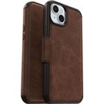 OtterBox Strada Case for iPhone 15 Plus for MagSafe, Shockproof, Drop proof, Premium Leather Protective Folio with Two Card Holders, 3x Tested to Military Standard, Brown