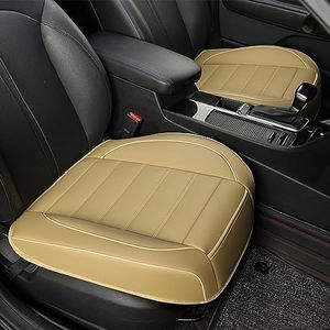 Vankerful 2 Pack Leather Front Car Seat Covers,Bottom Seat Covers for Cars,Driver Car Seat Cushion Cover,Luxury Seat Protectors,Waterproof,Anti-Slip,Full Wrap,for Most Vehicles,Sedan,Truck,SUV(Beige)