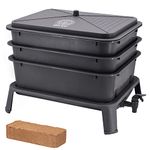Worm Nerd WN40 4-Tray Worm Composting Bin Kit with Coco Coir Brick for Recycling Food Waste, Worm Castings, Worm Tea, Vermiculture and Vermicomposting