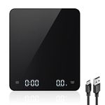 Prestige Rechargeable Mini Coffee Scale with Timer, 3kg/0.1g Highly Accurate Scale for Espresso and Pour-Over Coffee, Portable Transportable Digital Kitchen Scale with Built In Timing（Black&Silver）