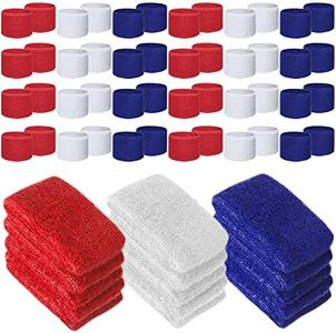 72 Pcs Wrist Sweatbands Bulk for Kids Field Day Cotton Terry Sweat Bands Sports Fan Wristbands Kids Sweatbands for Summer Camp Student Football Team Sports Competition Party Favors(Red, White, Blue)