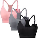 Suekaphin 3 Pack Sports Nursing Bra Full Cup for Breastfeeding,Maternity Wirefree Nursing Sports Yoga Bra,Sort ND,XX-Large