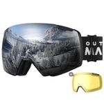 OutdoorMaster Heron Ski Goggles with 2 Lens, Frameless, Magnetic Interchangeable HD Toric Lens, OTG Snowboard Goggles(BlackFrame Silver Vlt 10% + YellowLens)