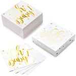 RUSPEPA 50Pcs Baby Shower Napkins - Disposable 3-Ply Paper Luncheon Napkin, Gold Foil Oh Baby - 16.5x16.5cm/33x33cm(Unfolded)