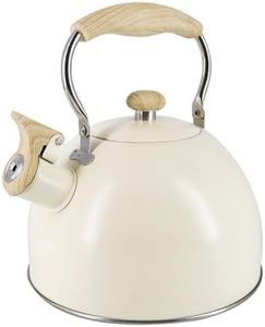 Lily's Home Whistling Tea Kettle, Teapot for Stovetop, Pleasant Whistle Sound, Solid Wooden Handle, Non Toxic Stove Kettle, Whistling Tea Kettles for Boiling Water - 2.5L (White)