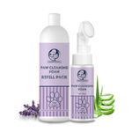 Foodie Puppies Paw Cleaning Foam Combo (500ml Refill Pack + 150ml Foam) with Silicone Brush I Lavender Scent with Tea Tree Oil & AloeVera I Nourishes and Soothes Paws, Removing Dirt, Mud, and Grime