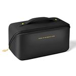 Aucuu Premium PU Cosmetic Bag Travel Bag, Layered Cosmetic Bag Zipper Bag, Portable Travel Organizer Multifunctional Waterproof Bag, Easy to Carry - Gift for Women (Black)