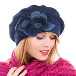 Ruphedy Womens Beret 100% Wool French Beret Chic Beanie Winter Hat (Hy023-Navy)