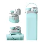 AMAZING T. Pious Upgraded Collapsible Water Bottle Leakproof Valve Reusable Silicone Foldable for Gym Camping Hiking Travel Sports Lightweight Durable 600ml, 1 Piece (LIGHT BLUE)