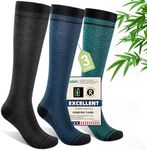 Iambamboo Mens Compression Socks for Men Women (3 Pairs) 15-20 mmHg Bamboo Viscose Knee High Sock for Travel L/XL (Dark Gray&Steel Blue&Teal)