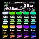 Fantastory Glow in The Dark Paint,10 Extra Bright Colors 30 ml / 1 oz Glow in Dark Paint, Glow Paint for Halloween Decoration, Art Painting, Outdoor and Indoor Art Craft, Rocks, Walls & Fabric