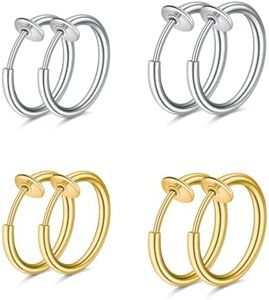 WKRTDY Set 4 pares de pendientes clip de acero inoxidable unisex para hombres y mujeres, Diseño falso sin agujero, cómodos y seguros, Ideal para piercing y estilo moderno,