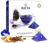 BLUE TEA - Indian Chai Masala - 12 Count - Pyramid Plant Based Tea Bag | BLACK DEALS FRIDAY | TEA GIFT PACK | Flower & Indian Spices Based | Caffeine-Free - Detox Tea - Gluten Free - Herbal Tea - Vegan - Non-Bitter | Gifts Box