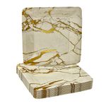 Silver Spoons Marble Design Paper Plates | Square Dessert Plates | Disposable Plates for Weddings | Marble Collection | 7.5" | 18 PC | Gold