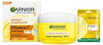 Garnier Skin Naturals, Day Cream, 45 g & Garnier Skin Naturals, Face Mask, Hydrating, Brightening & Anti-Dark Spots, Bright Complete, 1 pc, 28g