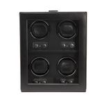 Wolf Heritage 270102 - Double Watch Winder for 2 Watches - Tempered Glass Cover - Quiet Motor with Patented Technology - Black Vegan Leather - Chrome Clasp and Control Turn Knobs.