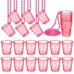 Bokon 24 Pcs 21st Birthday Shot Glass Finally 21 Birthday Shot Necklaces Cups Plastic 21st Shot Glass on Beaded Necklaces for Adults Birthday Party Supplies Favors Decorations (Hot Pink)