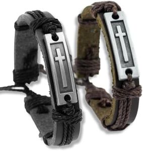 Soul Statement Cross Bracelets 2 Pack: Confirmation Gifts for Men or Teens Adjustable Wrap Bracelet 2-Pack, Easter Basker Stuffers, Cool Christian Leather Accessories (Black & Brown)