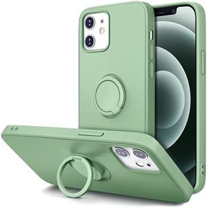 Hython Case for iPhone 12 Case & iPhone 12 Pro Case with Ring Stand, 360° Rotatable Ring Holder Magnetic Kickstand, Shockproof Rubber Protective Phone Case Cover Inner Microfiber Lining, Matcha Green