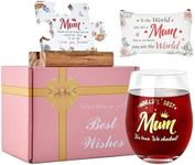 JOONYOEE Mum Birthday Gifts from Daughter/Son, Personalised Stemless Red Wine Glasses Gift Sets for Mothers Her, Ideas Christmas Birthday Presents for Step Mum Mummy,19 Oz
