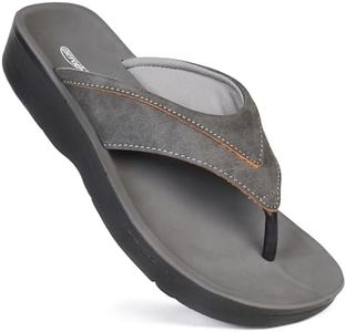 AEROTHOTIC Arch Support Flip Flops for Women Comfortable Cushioned Memory Foam Lined Footbed Outdoor Indoor Dressy Beach Walking Thong Extra Soft Padded Strappy Sandals (Tera Grey, Size10)